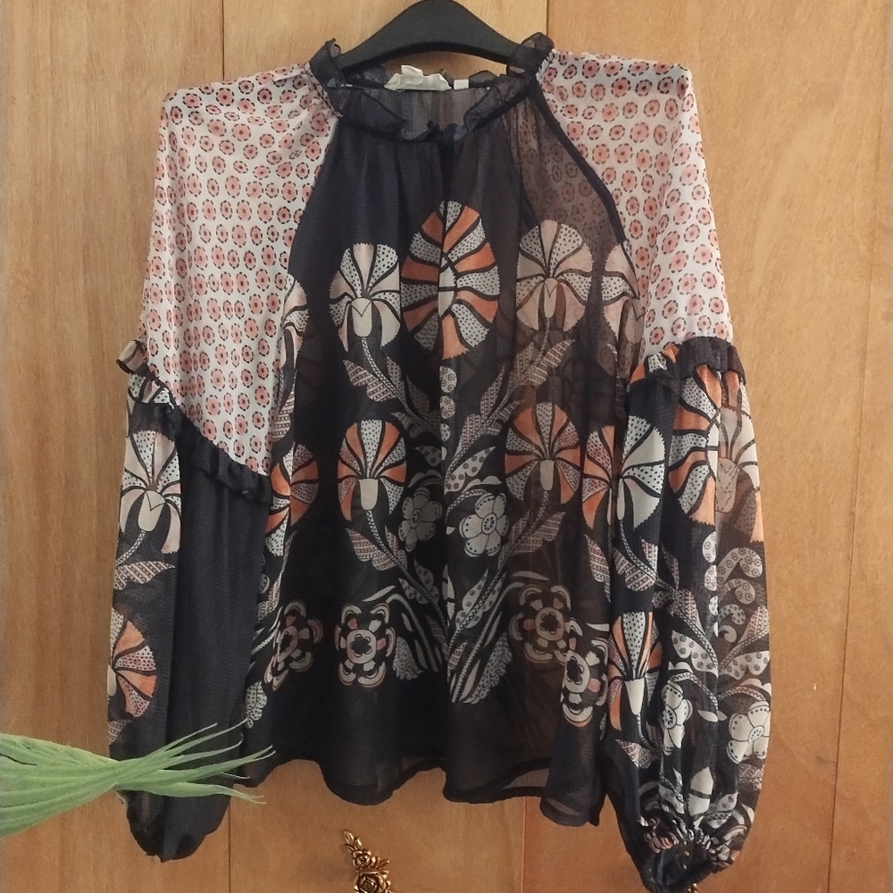 Anthropology Forever That Girl Boho Floral Patterned Sheer Blouse Size 8